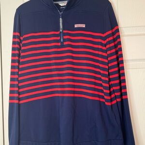 Vineyard Vines Womens Shep Shirt -   Navy and Red Striped Quarter-Zip Pullover